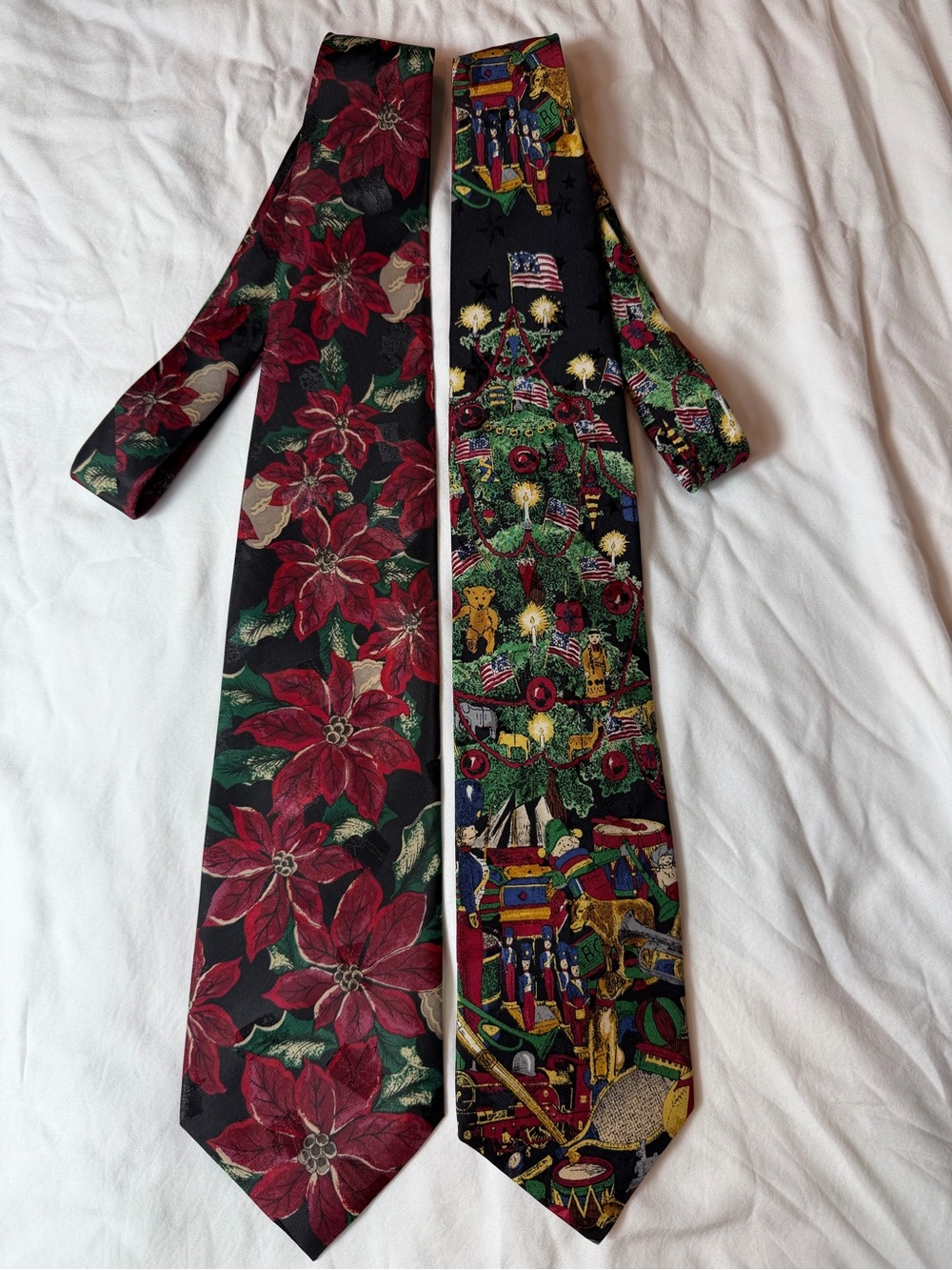 Vintage Christmas Ties Lot of 2 Tango Max Raab Silk Poinsettia Holiday USA